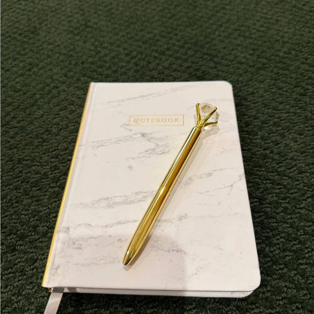Designworks Ink Lined Journal Marble With Gold and Gold Diamond twist pen